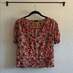 Nicole Miller Red and Cream Floral Blouse